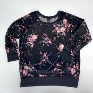 Torrid Black Floral Velvet Sweatshirt Plus Size 1 1X Whimsigoth Dark Romantic
